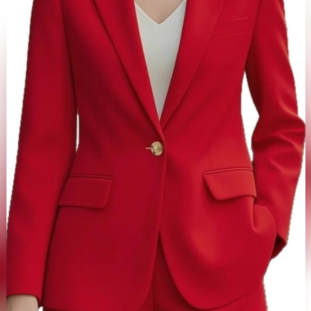 Red Women's One Button Blazer - Picture 3 of 8